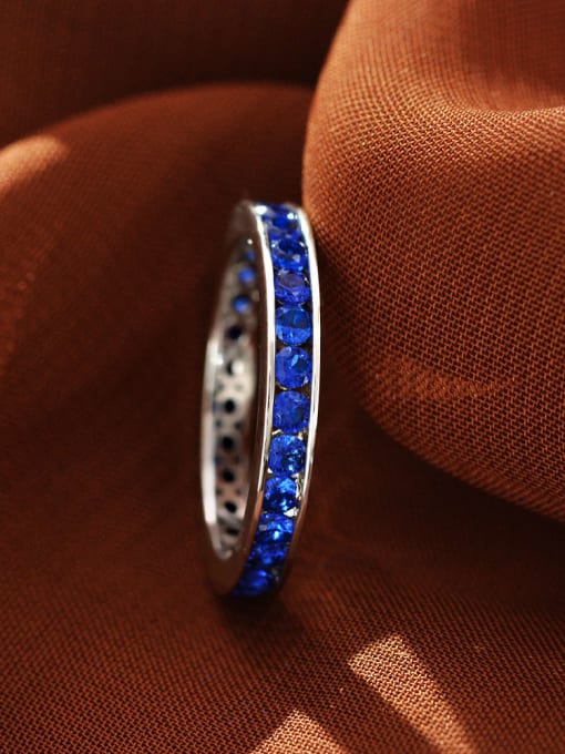 Blue [R 1328] 925 Sterling Silver High Carbon Diamond Red Geometric Dainty Band Ring